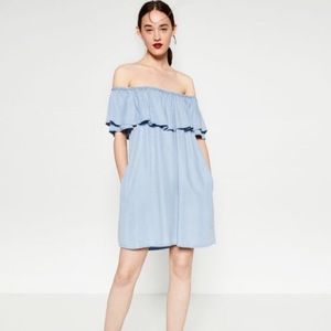 Zara off the shoulder denim style dress